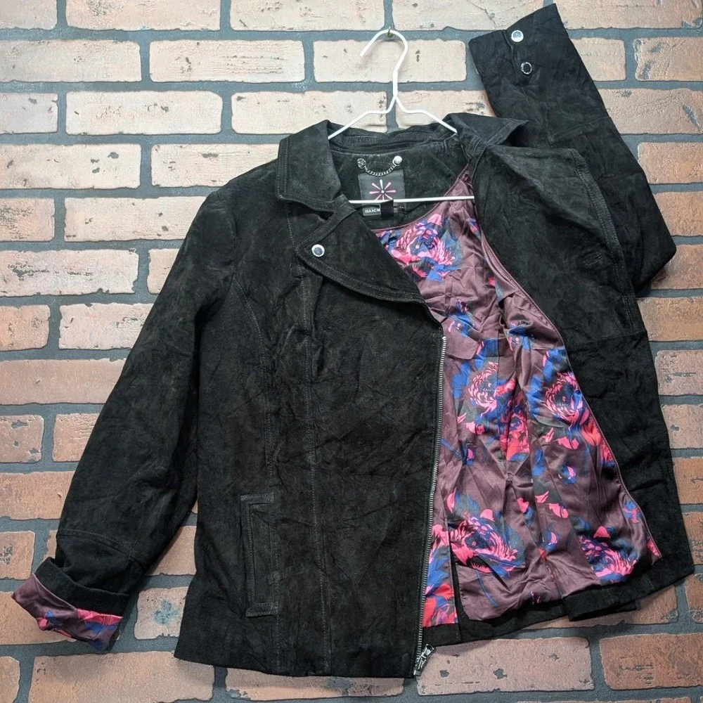 Isaac Mizrahi‎ Live Genuine Black Suede Leather Moto Jacket Asymmetricalic W-6